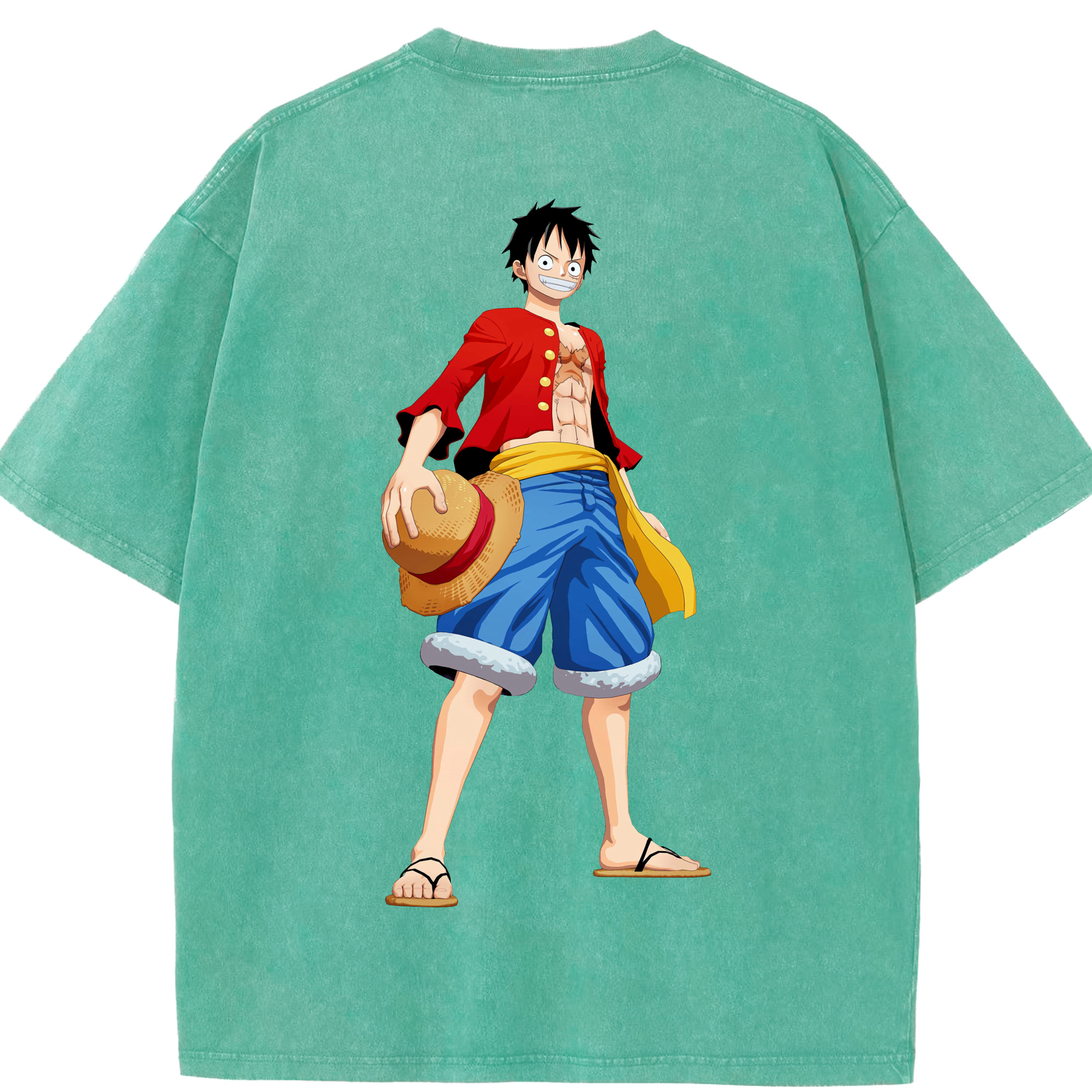 ワンピース モンキー・D・ルフィ ONE PIECE Monkey D. Luffy 綿100% ヴィンテージ風 半袖Tシャツ（背面プリント）